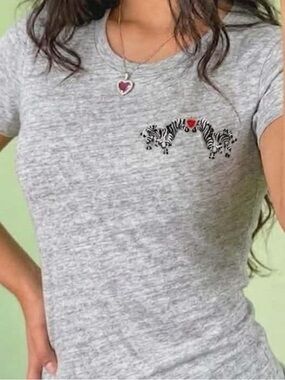 J. Crew Heather Gray Tee with Zebra Heart Motif